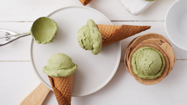 Matcha ice cream in cones
