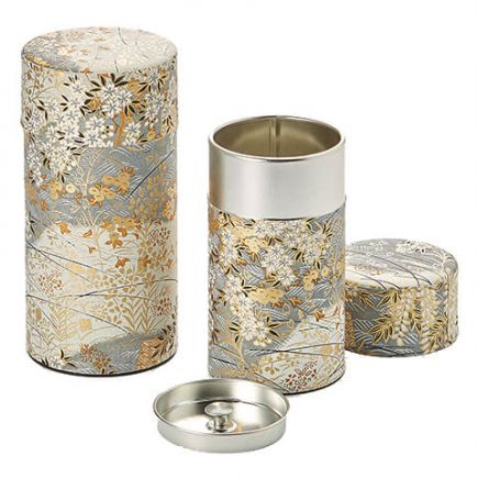 Tea Caddy - Silver And Gold Floral