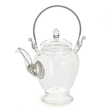 Curvy Glass Teapot With Ornate Handle