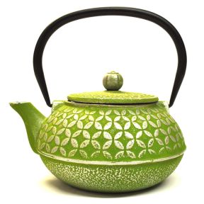 Coloured Cast Iron Teapot - Green Geometric Pattern