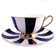 Stripey Black and White Cup and Saucer