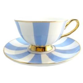 Stripey Blue and White Cup and Saucer